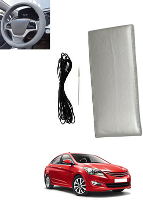 monolive Hand Stiched Steering Cover For Hyundai Verna(Silver, Leatherite)