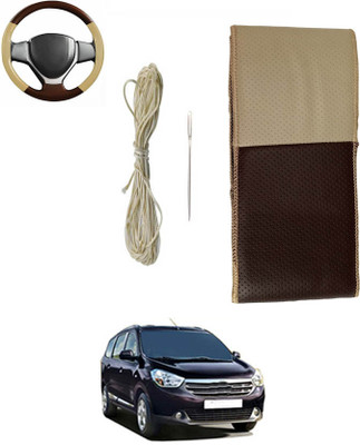 MATIES Hand Stiched Steering Cover For Renault Lodgy(Beige/Brown, Leatherite)