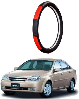 AUTO PEARL Steering Cover For Chevrolet Optra(Gold Blaze Black and Red, Leatherite)