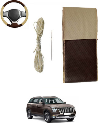 MATIES Hand Stiched Steering Cover For Hyundai Universal For Car(Beige/Brown, Leatherite)