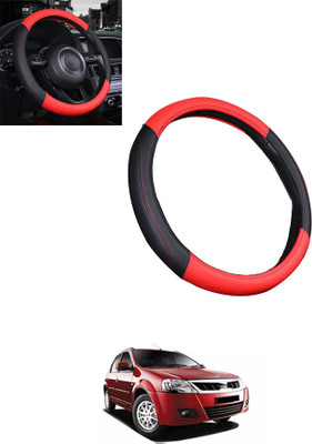 MATIES Steering Cover For Mahindra Verito(Red/Black, Leatherite)