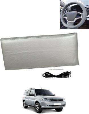 AYW Hand Stiched Steering Cover For Tata Safari Storme(Silver, Leatherite)
