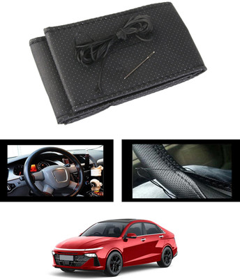 ABJD Hand Stiched Steering Cover For Hyundai Verna(Black, Leatherite)