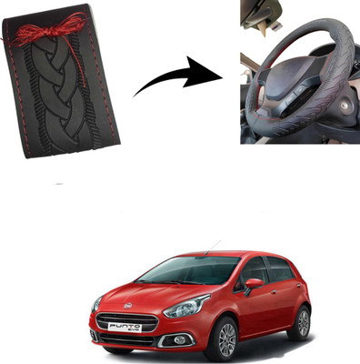 Autoinnovation Hand Stiched Steering Cover For Fiat Punto(Black, Leather)