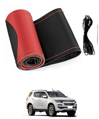 MATIES Hand Stiched Steering Cover For Chevrolet Trailblazer(Red/Black, Leatherite)