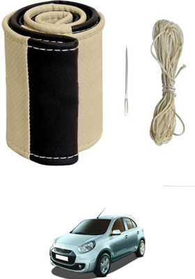 monolive Hand Stiched Steering Cover For Renault Pulse(Beige/Black, Leatherite)