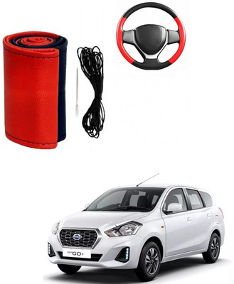 ARNEJA Hand Stiched Steering Cover For Datsun Go+(Red, Black, Leather)
