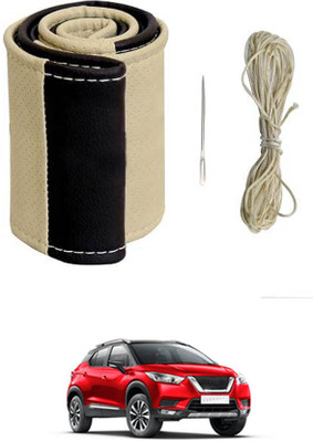 MATIES Hand Stiched Steering Cover For Nissan Universal For Car(Beige/Black, Leatherite)