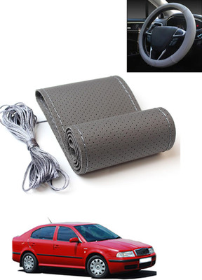 AYW Hand Stiched Steering Cover For Skoda Octavia(Grey, Leatherite)