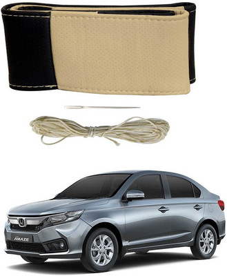 RKPSP Hand Stiched Steering Cover For Universal For Car Amaze(Beige/Black, Leatherite)