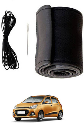 monolive Hand Stiched Steering Cover For Hyundai Grand i10(Grey/Black, Leatherite)
