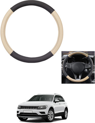 MATIES Steering Cover For Volkswagen Universal For Car(Beige/Black, Leather)