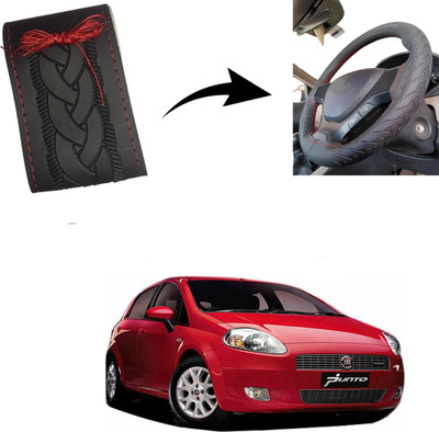 Autoinnovation Hand Stiched Steering Cover For Fiat Punto(Black, Leather)