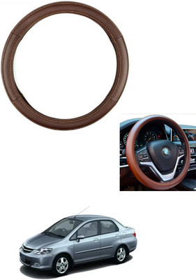 MATIES Steering Cover For Honda Universal For Car(Brown, Leather)