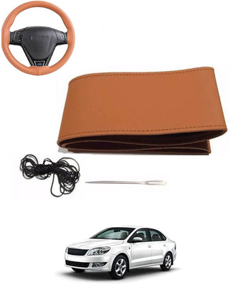 MATIES Hand Stiched Steering Cover For Skoda Rapid(Tan, Leatherite)