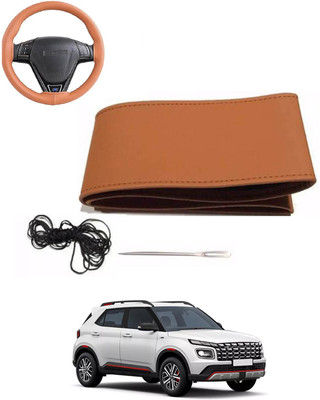 MATIES Hand Stiched Steering Cover For Hyundai Universal For Car(Tan, Leatherite)