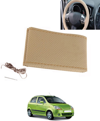 MATIES Hand Stiched Steering Cover For Chevrolet Spark(Beige, Leatherite)