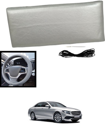 MATIES Hand Stiched Steering Cover For Mercedes Benz E220(Silver, Leatherite)