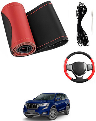MATIES Hand Stiched Steering Cover For Mahindra Universal For Car(Red/Black, Leatherite)