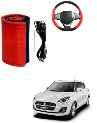 ARNEJA Hand Stiched Steering Cover For Maruti New Swift(Red, Black, Leather)