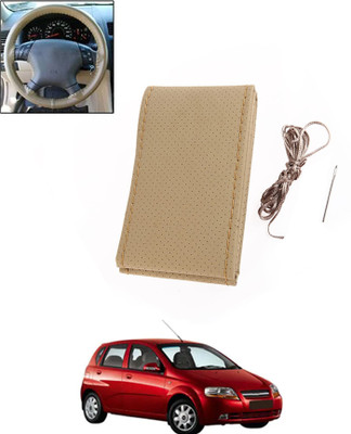MATIES Hand Stiched Steering Cover For Chevrolet Aveo UVA(Beige, Leatherite)