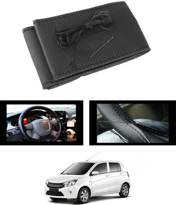MATIES Hand Stiched Steering Cover For Universal For Car Celerio(Black, Leatherite)