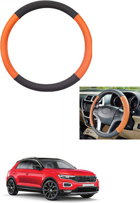 MATIES Steering Cover For Volkswagen Universal For Car(Tan/Black, Leather)