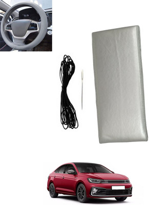 MSNP Hand Stiched Steering Cover For Volkswagen Universal For Car(Silver, Leatherite)
