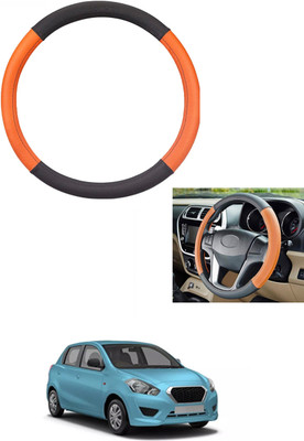 MATIES Steering Cover For Datsun Go(Tan/Black, Leather)