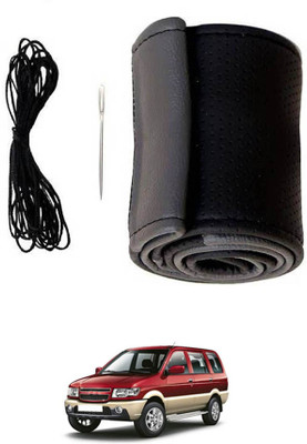 MSNP Hand Stiched Steering Cover For Chevrolet Tavera(Grey Black, Leatherite)