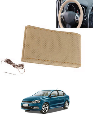 MATIES Hand Stiched Steering Cover For Volkswagen Universal For Car(Beige, Leatherite)