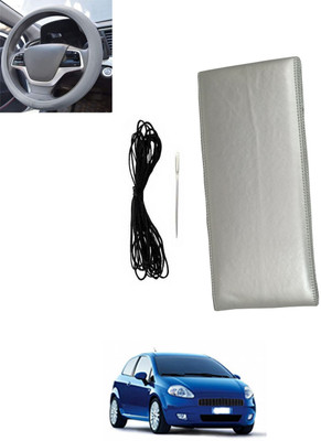 MSNP Hand Stiched Steering Cover For Fiat Grand Punto(Silver, Leatherite)