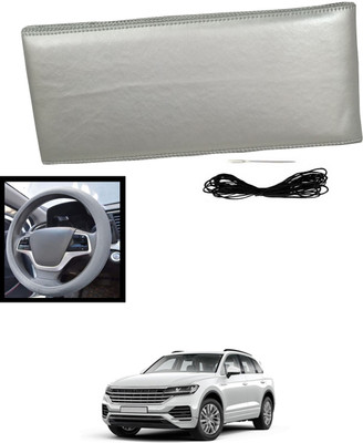 MATIES Hand Stiched Steering Cover For Volkswagen Touareg(Silver, Leatherite)