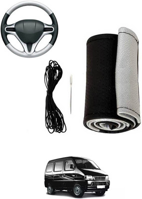 MATIES Hand Stiched Steering Cover For Universal For Car Versa(Silver, Black, Leatherite)