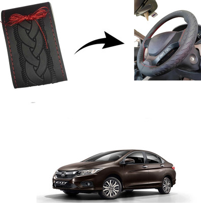Autoinnovation Hand Stiched Steering Cover For Honda City(Black, Leather)