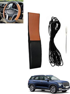 monolive Hand Stiched Steering Cover For Hyundai Universal For Car(Tan, Black, Leatherite)