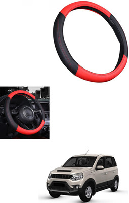 MATIES Steering Cover For Mahindra Universal For Car(Red/Black, Leather)