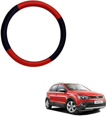 RKPSP Hand Stiched Steering Cover For Universal For Car Polo Cross(Red/Black, Leatherite)