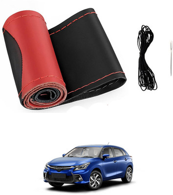 MSNP Hand Stiched Steering Cover For Toyota Universal For Car(Red & Black, Leatherite)