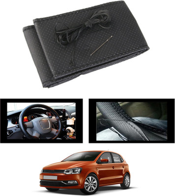 ABJD Hand Stiched Steering Cover For Volkswagen Polo(Black, Leatherite)