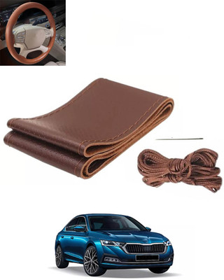 RKPSP Hand Stiched Steering Cover For Skoda Octavia(Brown, Leatherite)