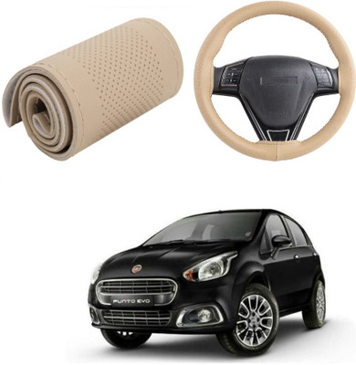 ARNEJA Hand Stiched Steering Cover For Fiat Punto Evo(Beige, Leather)