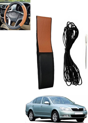 monolive Hand Stiched Steering Cover For Skoda Laura(Tan, Black, Leatherite)