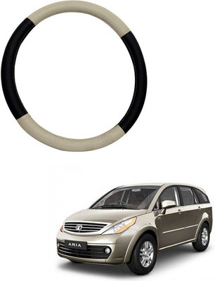 RKPSP Hand Stiched Steering Cover For Universal For Car Aria(Beige/Black, Leatherite)