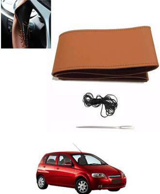 ABJD Hand Stiched Steering Cover For Hyundai Aveo UVA(Tan, Leatherite)