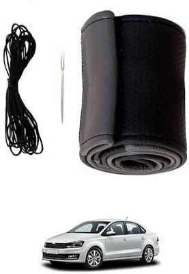 monolive Hand Stiched Steering Cover For Volkswagen Vento(Grey/Black, Leatherite)