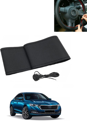 MATIES Hand Stiched Steering Cover For Skoda Octavia(Black, Leatherite)