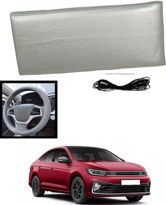 MATIES Hand Stiched Steering Cover For Volkswagen Universal For Car(Silver, Leatherite)