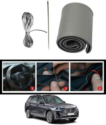 MATIES Hand Stiched Steering Cover For BMW Universal For Car(Grey, Leatherite)