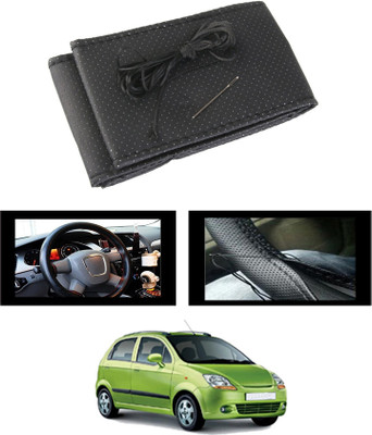 monolive Hand Stiched Steering Cover For Chevrolet Spark(Black, Leatherite)